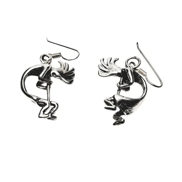 Vintage 1970 Masha Sterling Silver Navajo Kokopelli Dangling Earrings Flute - Picture 3 of 8